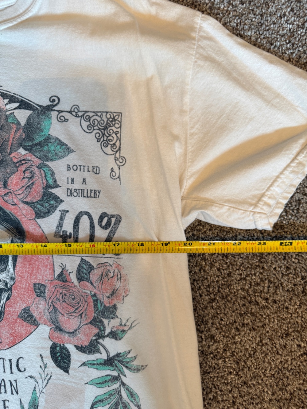 Project Social T White Tee with Red Roses and Green Leaves Skull Graphic - Picture 5 of 5